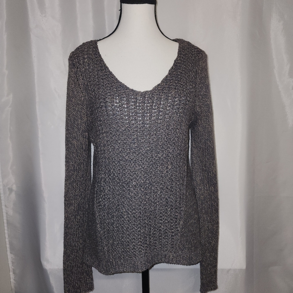 RD Style Womens Charcol and Tan Cable Knit Pullover Sweater Size Small